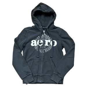 Vintage Aeropostale Hoodie Sweatshirt Slim Fit Women’s M Black White Lettering